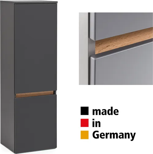 Moderne Badezimmer Midischrank in Grau Eiche - Badezimmerschrank mit 5 Regalfächern und Softclose-Türen, ideal für platzsparende Aufbewahrung. Made in Germany und im modernen Design.