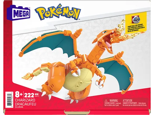 MEGA Pokémon Glurak Bauset - Kreatives Bauvergnügen - Konstruktionsspielzeug für Fans ab 8 Jahren, baue deinen eigenen Glurak mit hochwertigen Bausteinen und erlebe spannende Abenteuer in der Pokémon-Welt.