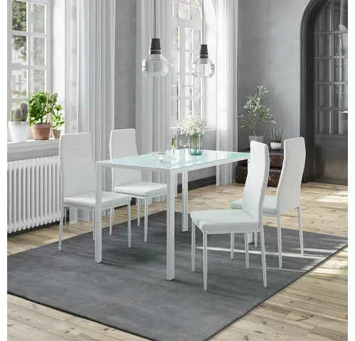 Vicco Essgruppe Grand, Weiß, 120 x 75 cm mit 4 Stühlen von Vicco