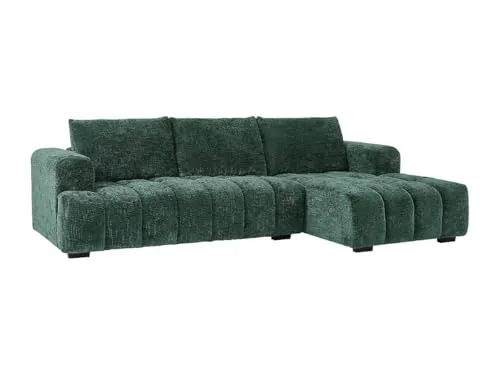 Vente-unique-Ecksofa - Ecke rechts - Strukturstoff - Grün - BENOLA