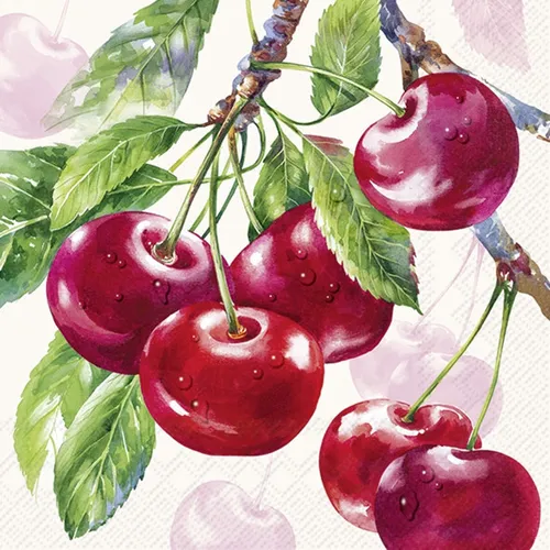 Servietten, Serviettentechnik CHERRY FRUITS cream IHR, 33x33 20