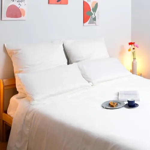 Wolkenfeld Bettwäsche 135x200 Mako-Satin Ecru - Luxuriöse Bettwäsche aus 100% Mako-Satin-Baumwolle, atmungsaktiv und pflegeleicht. Perfekt für ganzjährigen Komfort und unterstützt die Aufforstung – für eine grünere Zukunft!