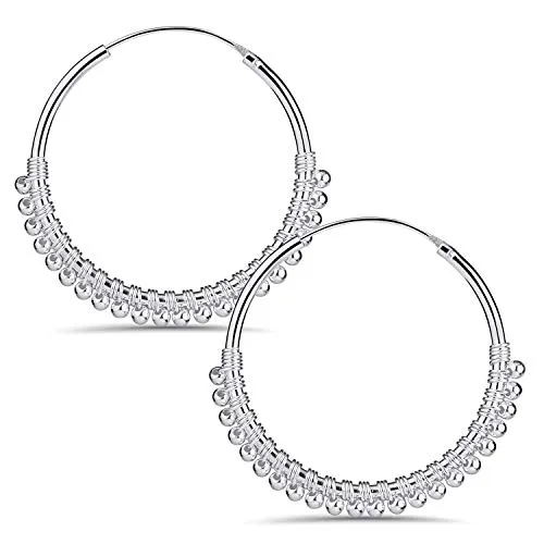 MATERIA Creolen 925 Sterling Silber mit Kügelchen 20mm - Ohrschmuck aus 925 Sterlingsilber, verspieltes Design mit Zierkügelchen für einen eleganten Look – ideal für besondere Anlässe wie Geburtstage oder Jahrestage.