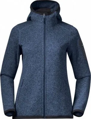 Bergans Kamphaug Knitted W Hoodie - Orion Blue - M - Outdoor Fleecejacke für Damen, ideal für entspannende Aktivitäten mit hohem Tragekomfort und 100% recyceltem Polyester.