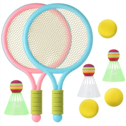 8-teiliges Kinder-Tennisschläger-Set, leichtes Kinder-Badminton-Set, inklusive 2 Schläger, 3 Tennisbälle, 3 Federbälle und Netztasche, geeignet für Outdoor-/Indoor-Sportarten für Kinder ab 3 Jahren