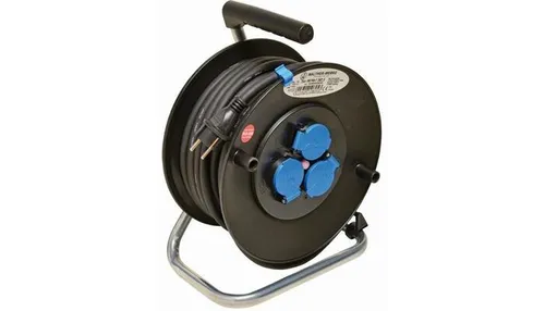 Walther Kabeltrommel 16A 2P+E 230V - Robuste Kabeltrommel mit 3 Steckdosen, IP44 Schutz, ideal für Gewerbe und Baustellen. Mit 25m Gummischlauchleitung für maximale Flexibilität und Sicherheit.