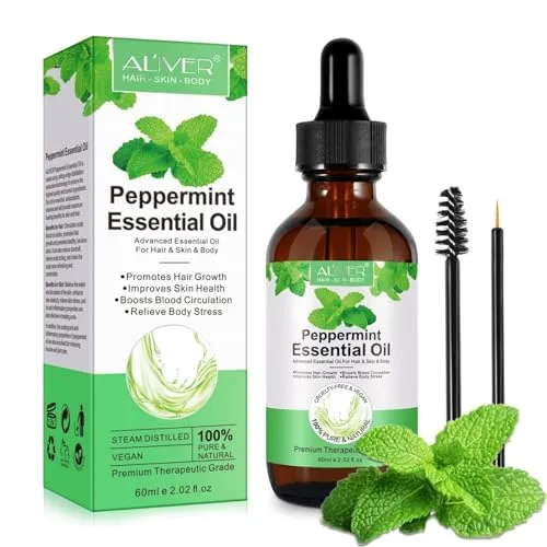 P-Beauty BIO Pfefferminzöl 60ml - Haaröl, Hautöl & Aromaöl | 100% reines Ätherische Öl, kaltgepresst | Minzöl gegen Kopfschmerzen | Haarwachstum & Hautberuhigung | Haar & Hautpflege | Massageöl Minze