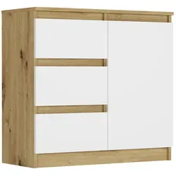 Framire Sideboard Artisan Eiche/Weiß 80x33x76 cm – moderne Kommode mit 3 Schubladen