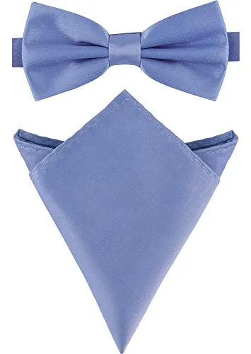 Ladeheid Herren Schmale Fliege & Einstecktuch Set M/P (12cm x 6cm, 22cm x 22cm, Blau3)