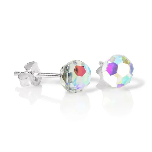 Sterling-Silber & Aurora Borealis Facettierte 6mm Kristall Kugel Ohrstecker