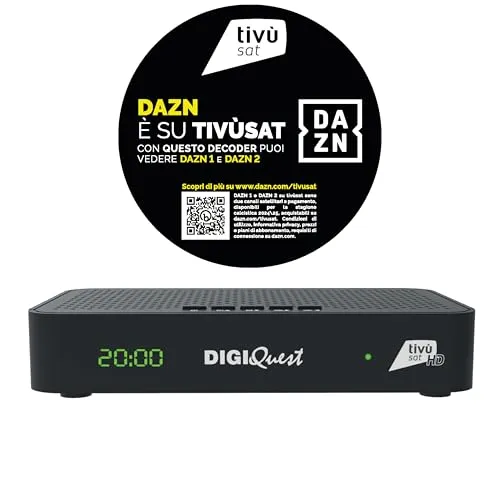 DIGIQUEST Tivùsat Maximo Combo Receiver | DVB-S2 und DVB-T2 | 2-in-1 Fernbedienung | Tivùsat Smartcard inklusive | Aufnahmefunktion zuschaltbar | DAZN 1 und 2 Kanäle aktiviertes Gerät | schwarz