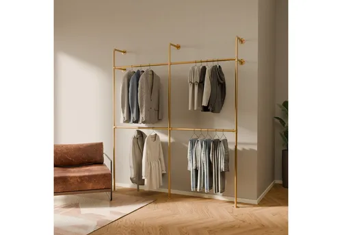 pamo. design Kleiderständer KIM - Offener Kleiderschrank im Industrie Design - Kleiderständer im modernen Industrie Design, wandmontierbar und platzsparend. Mit robustem, pulverbeschichtetem Wasserrohr für langlebigen Stauraum.