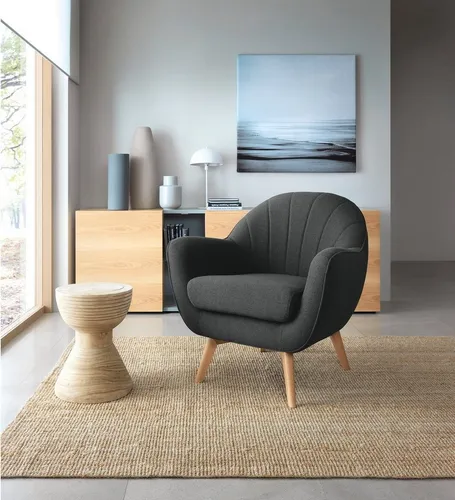 TRENDMANUFAKTUR Sessel Fuelta, Loungesessel, organische Formensprache, bequem, Solitärsessel, mit auffälligem Nahtbild und schönen Füßen aus Holz