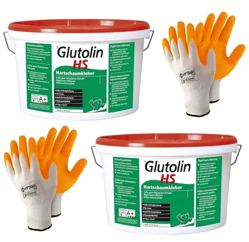 Glutolin Hs Kleber 2 x 8 kg Kleber für Depron Dämmplatten + 2 Paar Nitrilhandschuhe HYTAMA TOOLS Größe XL (11) gratis