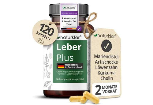 Naturklar Leber Plus Kapseln - 80% Silymarin für Lebergesundheit - Pflanzenextrakte, hochdosierte Leberunterstützung mit 80% Silymarin, Artischocke und Löwenzahn für optimale Leberfunktion und Fettstoffwechsel.