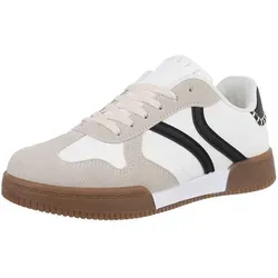 Ital Design Damenschuhe Freizeitschuhe Sneakers Low 88210 - Damen-Sneaker aus Kunstleder in Beige und Schwarz, bequem und stylisch für den Alltag.
