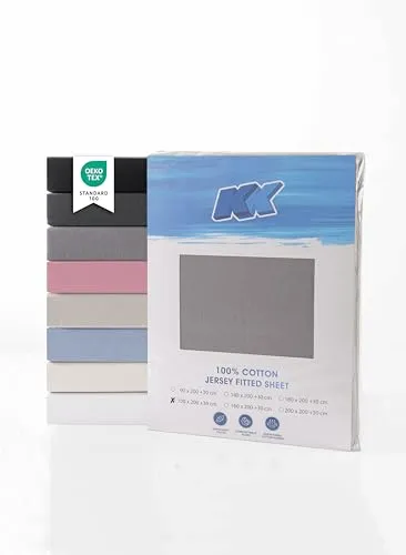 Jersey Spannbettlaken/Bettlaken 100% Baumwolle, elastisch & weich atmungsaktiv & pflegeleicht Oeko-Tex Standard 100 Zertifiziert (grau, 100x200+30 cm)