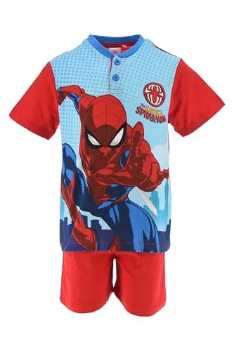 SUN CITY Spiderman Jungen Pyjama, kurzer Schlafanzug Spidermann Schlafi, Spidey (DE/NL/SE/PL, Numerisch, 104, Regular, Rot)