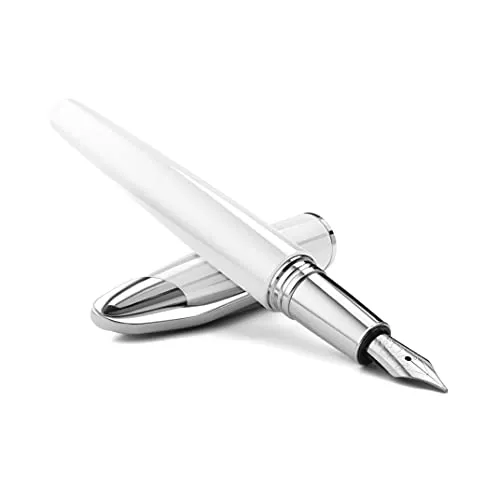 Colibri Equinox Füllfederhalter - weißes Lack und Und Chrom-Akzenten - Edel Füller - Bock Mittlere Größe Feder System - Kommt In Einer Schönen Geschenkbox - Geschenk Für Männer Und Frauen