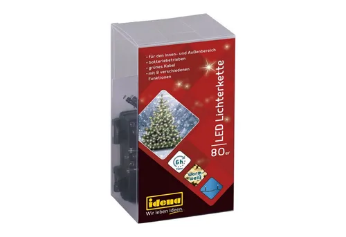 Idena LED-Lichterkette Idena 30438 - LED Lichterkette mit 80 LEDs in Warmweiß, 6 Stunden