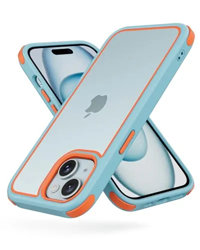 MobNano Ultra Durchsichtig Hybrid Hülle für iPhone 15 Hülle, Stoßfest Silicone Bumper Handyhülle Shockproof Transparent Fallschutz iPhone 15 Case - Blau/Orange
