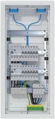 Hager Kleinverteiler Volta UPV 4x12PLE, IP30 VU48BV1 - Unterputz Kleinverteiler für Wohngebäude, komplett bestückt mit 2 FI-Kreisen und Überspannungsschutz. Ideal für sichere Elektroinstallationen nach DIN Normen.