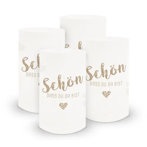 itenga 6x Windlicht Schön dass du da bist Braun Tischdeko Teelicht 10 cm Folie