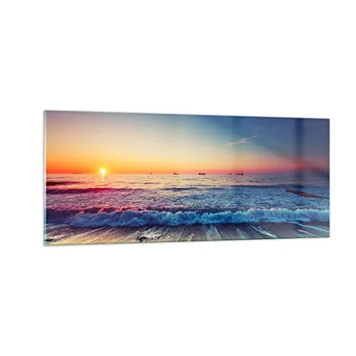 Panorama Bilder auf Glas 100x40cm Glasbild Meer Strand Welle Groß Wanddeko Bild im Glas Schlafzimmer Küche Wandbilder Dekoration Wohnzimmer Modern Wall Decor Wand Kunstdruck Art GAB100x40-3613
