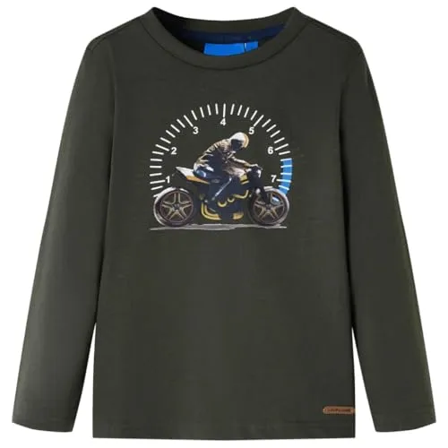 Kinder Langarmshirt mit Motorrad-Aufdruck Pullover Sweatshirt T-Shirt Khaki 104