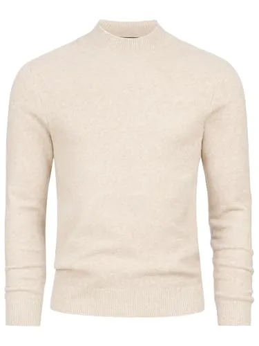 JEFF Herren JFCollin Feinstrickpullover mit Rippbündchen | Stehkragenpullover Strickpullover für Männer Sand Mix, M