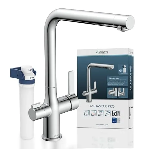 SCHÜTTE 99800 AQUASTAR PRO - 3-Wege Küchenarmatur mit Filtersystem, reduziert Kalk und Schwermetalle für reines Trinkwasser
