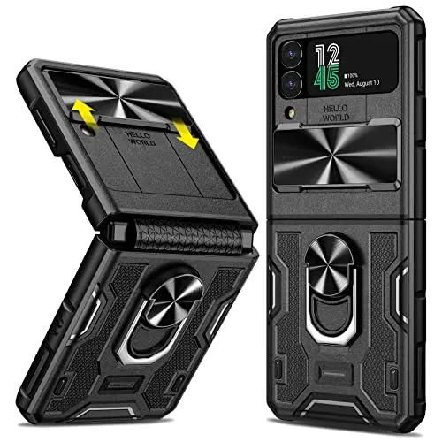 Doeshine für Samsung Z Flip 4 Hülle, Ganzkörper Robuste Stoßfeste Schutzhülle mit Magnetischer Standfunktion, Kamera Schutzhülle, PC Anti-Shock Case für Samsung Galaxy Z Flip 4 5G 2022 (Schwarz)