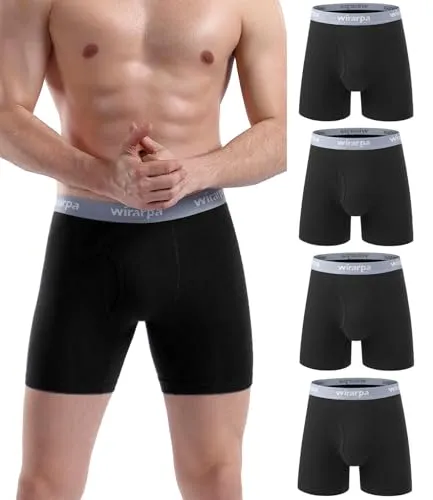 wirarpa Boxershorts Herren Baumwolle Männer Unterhosen Stretch Unterwäsche Men Boxer mit Eingriff ohne Etikett 4er Pack Schwarz Größe L