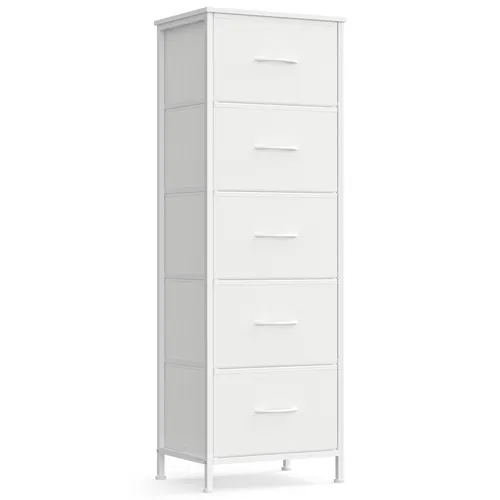 SONGMICS Kommode mit 5 Stoffschubladen – Stylischer Aufbewahrungsschrank - Moderne Kommode mit 5 Schubladen für vielseitige Aufbewahrung. Ideal für Flur, Wohn- und Schlafzimmer. Robuste Konstruktion mit verstellbaren Füßen für Stabilität und einfache Montage.