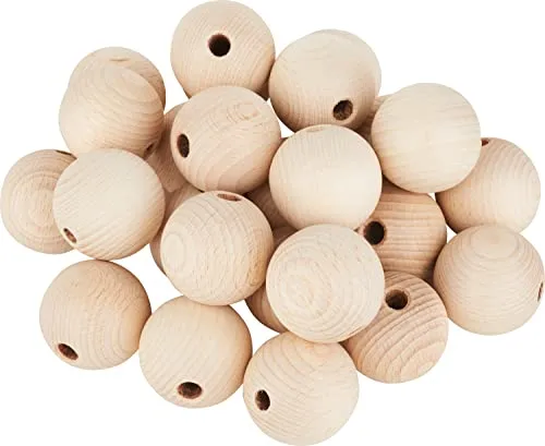 VBS Holzkugeln 40 mm Buchenholz geschliffen poliert durchgebohrt 8 mm Basteln Dekoration DIY Projekte 25 Stück