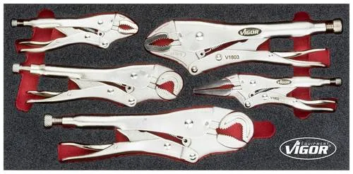 Vigor V5004 Gripzangen-Set - Zangen-Sets mit 2K Weichschaum-Einlage für perfekte Ordnung. Jedes Werkzeug hat seinen Platz, ist verrutschsicher und leicht zu reinigen.