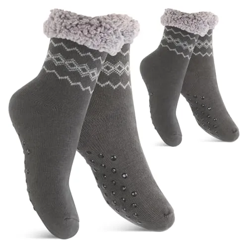 Footstar Damen und Herren Winter Haussocken (2 Paar) Kuschelsocken - Anthrazit 39-42