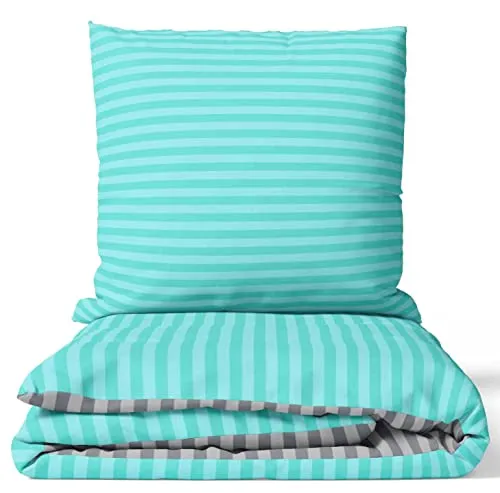 Leonado Vicenti Bettwäsche 155x200 Türkis Grau Baumwolle Set Garnitur Bezug Komfortgrösse Wendebettwäsche