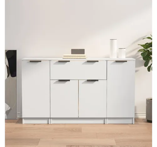 Sideboards 3 Stk. Weiß Holzwerkstoff - Kommoden im Set von 3, elegant in Weiß, ideal für stilvolle Aufbewahrungslösungen und Platzersparnis in jedem Raum.
