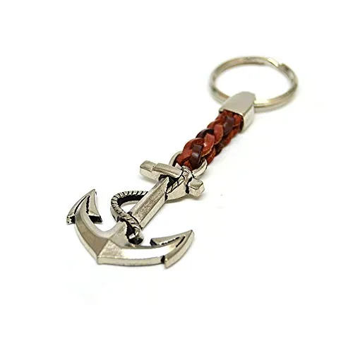 Schlüssel-Anhänger Schlüsselring Anker an Lederband, 7 cm Plus Ring 2,5cm