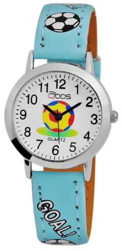 Kinder Armbanduhr Mädchen Jungen Kids Analog Quarz Watch Hellblau Fussball QBOS
