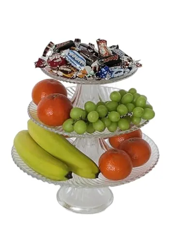 Dekoleidenschaft 3er Set Glasteller mit Fuß, 3-stöckige Etagere, Gebäcketagere, Servierschale, Obstständer, Glasetagere, Servierplatte, Gebäckschale