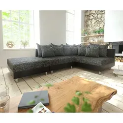 Produktbild DELIFE Ecksofa Clovis Schwarz mit Hocker Ottomane Rechts