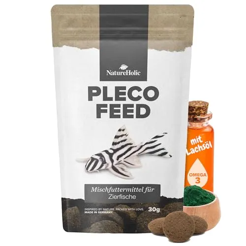 NatureHolic Plecofeed | Wels Futtertabletten | Fischfutter Aquarium | Premium Welsfutter Tabs für Saugwelse | Mit Ballaststoffen, tierischen Proteinen & Gemüse | Extra Harte Chips zum Abraspeln