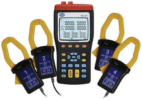 PCE Instruments Leistungsmessgerät PCE-360 - Spannungsprüfer für präzise Leistungsmessung in Echtzeit, mit großem Display für bis zu 10 Werte, Datenspeicher und PC-Schnittstelle für einfache Auswertung.