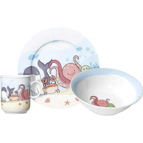 Ritzenhoff & Breker Kindergeschirr-Set Unterwasserwelt - 3-tlg - Kindergeschirr-Set aus Porzellan mit kindgerechtem Trinkbecher, ideal für kleine Entdecker und perfekt als Geschenk im dekorativen Karton.