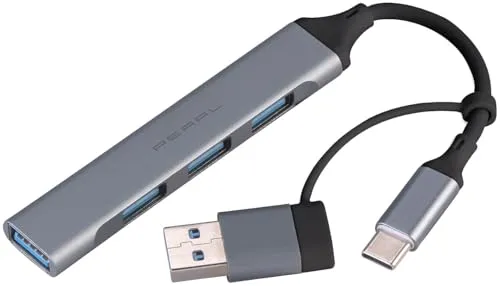 Produktbild PEARL Splitter: USB-C-4-Port-Hub mit 1x USB 3.0 und 3X USB 2.0, Adapter USB-C auf -A (4-Fach-Hub, Aluminium, Maus)