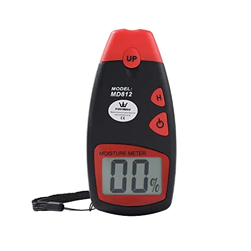 TOPWAY Holzfeuchtemesser, Digitales Feuchtigkeitsmessgerät, 2 Sensorstifte Tragbarer Holzfeuchtigkeitsprüfer mit LCD-Display und 9V Batterie im Lieferumfang enthalten