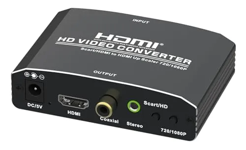 Scart zu HDMI™ Konverter mit Upscaler - Sonstige - Hochwertiger Bild- und Audio-Adapter mit Plug-and-Play Funktion, ideal für nostalgische Spiele und Videos, unterstützt diverse Auflösungen und bietet zusätzlichen Audio-Ausgang.