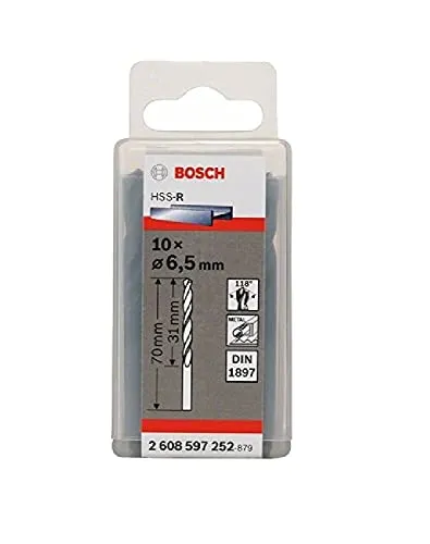 Bosch Professional Karosseriebohrer HSS-R rollgewalzt (10 Stück, 6,5 mm) Durchmesser: 6.5/Gesamtlänge in mm: 70